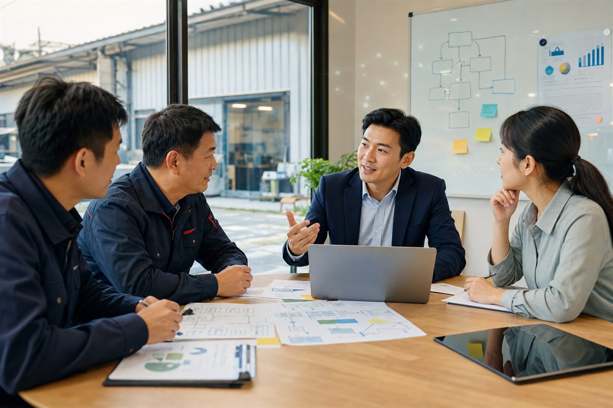 顧問協助中小企業團隊討論流程改善方案